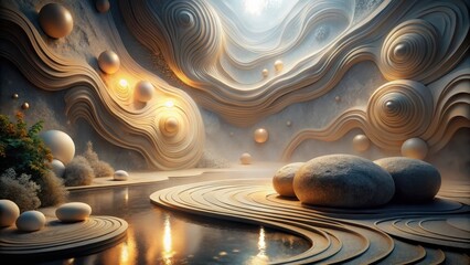 Wall Mural - Serene Abstract Landscape Featuring Smooth Curving Forms and Reflective Water