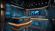 © zeitgenstd - Modern News Studio Interior with World Map Display and Technological Lighting