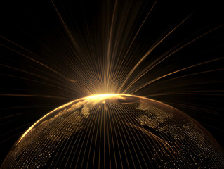Wall Mural - A stunning view of Earth from space at sunrise, showcasing vibrant light rays and emphasizing the planet's beauty and fragility.