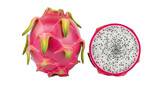 Whole and sliced dragon fruit isolated on transparent background