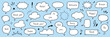 © Polina Tomtosova - Speech bubble hand drawn set. Hand drawn comic doodle style think dialog balloon, thought cloud speech bubble element with talk message. Cartoons speak of conversation elements. Vector illustration