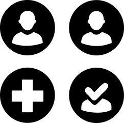 Vector art of user profile icon set includes add user, and valid user icons perfect for web design and mobile app development