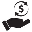 © WaseemGraphics - Cashback icon dollar sign with arrows on a hand icon vector illustration