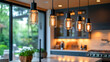 © 39LAB - Modern Kitchen with Multiple Pendant Lamps / 複数のペンダントライトが並ぶモダンキッチン
