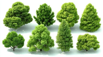 Collection of Lush Green Trees on a White Background for Design Elements
