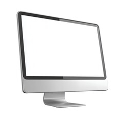 Silver desktop monitor with blank screen, realistic transparent background
