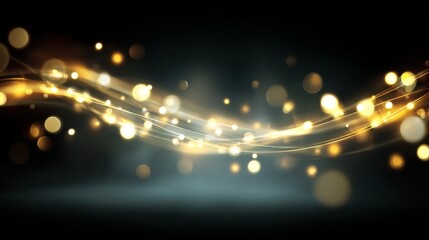 Abstract digital waves that include glowing particles create a flow of light that is both dynamic and futuristic, moving across a dark background