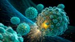 © Володимир Виповський - Detailed visualization of virus particles interacting with cells in a microscopic environment
