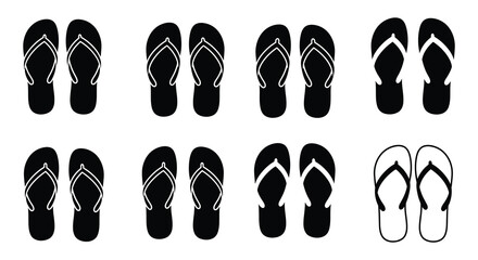 Collection of Black and White Flip Flop Silhouettes