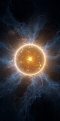 Wall Mural - Bright yellow sun with a black background