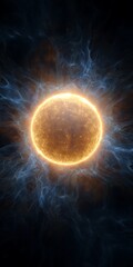 Wall Mural - Bright yellow sun with a black background