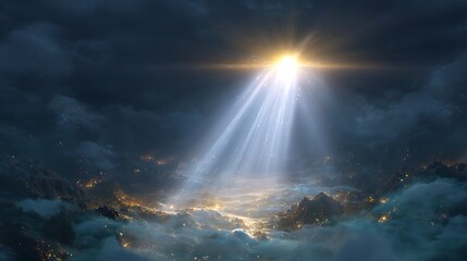 Wall Mural - Bright light shining over a city in the sky