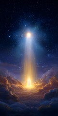 Wall Mural - Bright light shining in the sky above clouds