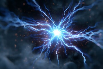 Wall Mural - Blue lightning bolt in the dark sky