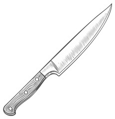 Hand drawn illustration of a kitchen chef knife with wooden handle