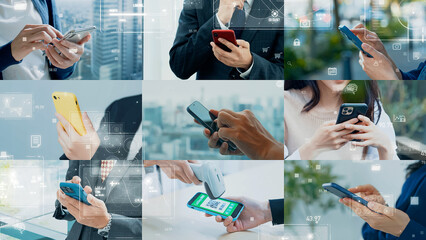Wall Mural - smartphone, smart phone, technology, network, business, data, app, mobile, user, iot, dx, tool, erp, system, gui, digital transformation, career, operation, email, search, online, internet, web, socie