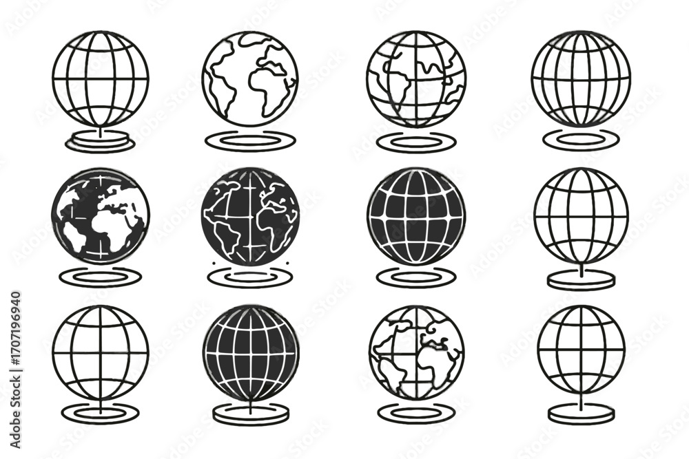 Globe grid virtual holographic meridians lines icon map vector ...