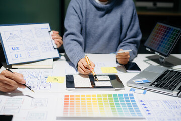Wall Mural - ux ui design with wireframes, prototypes, and color planning. creative web design development with r