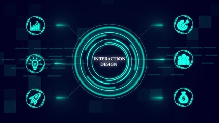 Interaction Design, futuristic holographic advanced HUD circle platform Business, Technology concept. Business, technology, internet and network concept. Digital technology background.