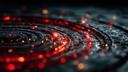 Abstract Dark Background with Concentric Circles and Red Glowing Bokeh Lights, Futuristic Technology Concept, High Resolution