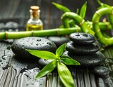 Zen stones, bamboo, and oil
