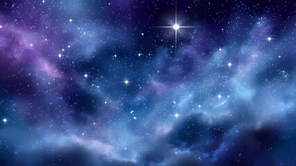 Realistic outer space background with shimmering stars and glowing gaseous clouds in deep blue and violet tones, high clarity and brightness