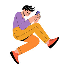 Canvas Print - A flat style illustration showing a person using phone 
