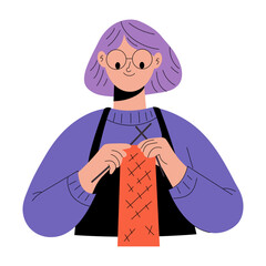 Canvas Print - A flat style illustration showing a person knitting 
