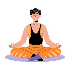 Canvas Print - A flat style illustration showing a person doing meditation 
