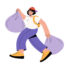 Canvas Print - A flat style illustration showing a person throwing trash 
