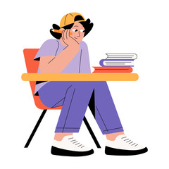 Canvas Print - A flat style illustration showing a person studying 
