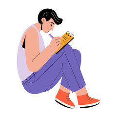 Canvas Print - A flat style illustration showing a person writing notes 
