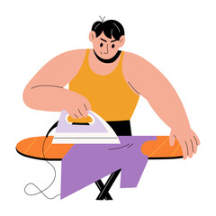 Canvas Print - A flat style illustration showing a person ironing shirt 

