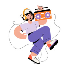 Canvas Print - A flat style illustration showing a person listening music 
