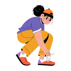Canvas Print - A flat style illustration showing a person tying shoes 