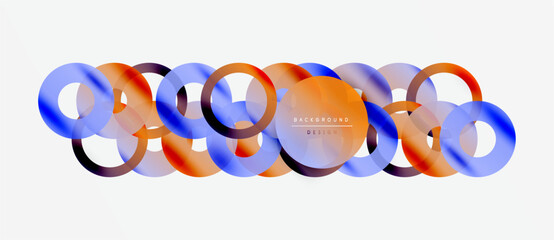 Wall Mural - abstract circles overlap, creating vibrant orange, blue layers. minimalist design with text backgrou