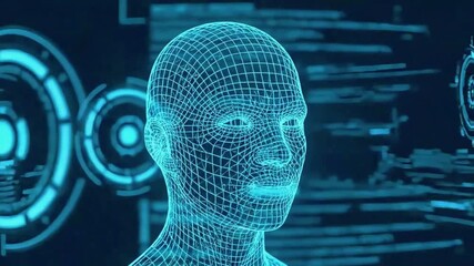Futuristic Artificial Intelligence Digital Human Head Animation.