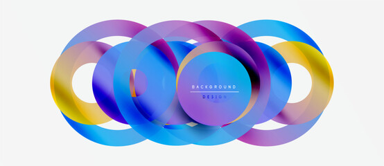 Wall Mural - abstract colorful overlapping circles create dynamic visual. gradient hues blend, forming modern bac