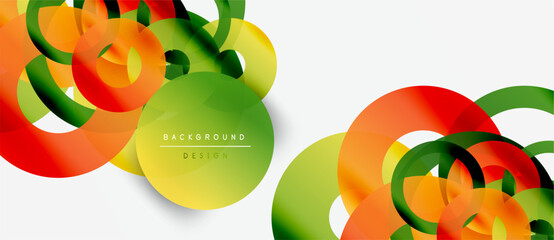 Wall Mural - abstract vibrant shapes overlap. orange, green, red hues create dynamic composition. modern design e