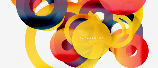 Wall Mural - abstract colorful circles overlap, creating dynamic composition. bright hues blend, forming modern b