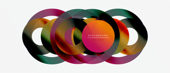 Wall Mural - abstract colorful overlapping circles create modern design. gradient shades blend, forming dynamic v