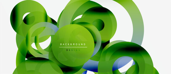 Wall Mural - abstract green shapes overlap white space. modern design features flowing lines, gradients, dynamic 