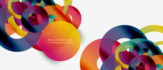 Wall Mural - abstract colorful overlapping circles create dynamic background. gradient hues blend, forming modern