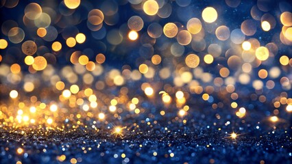 Abstract blue and gold glitter bokeh background