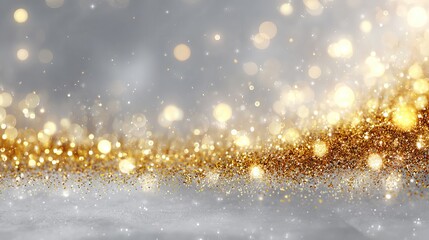 Wall Mural - abstract golden and white festive bokeh background with soft glitter glow luxury gold shimmer and sp