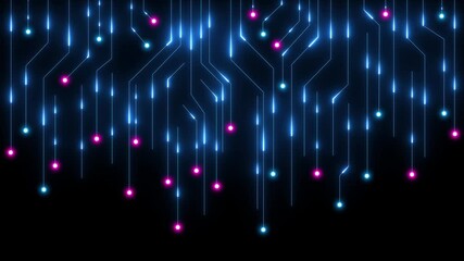 neon line Animated circuit board. Digital technology background. Central computer processor CPU concept. Motherboard digital chip.