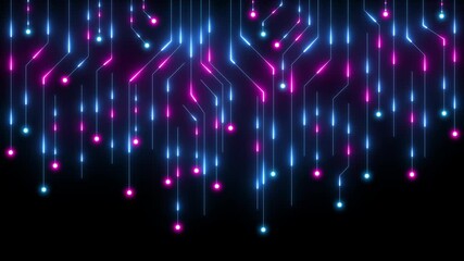 Abstract neon blue tech circuit board lines sci-fi motion background.