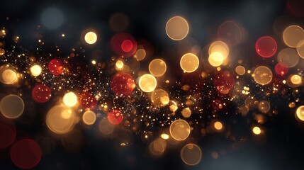 Wall Mural - abstract red gold and black glitter lights background, dreamy festive bokeh with large soft glowing 