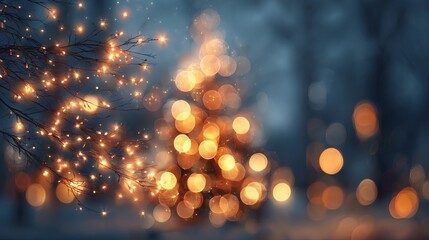 Wall Mural - christmas bokeh lights with warm golden glow festive holiday background of blurred fairy lights and 