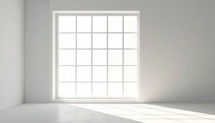 Wall Mural - Window mullion shadow grid across matte surface calm geometry with central copy space minimalist interior background